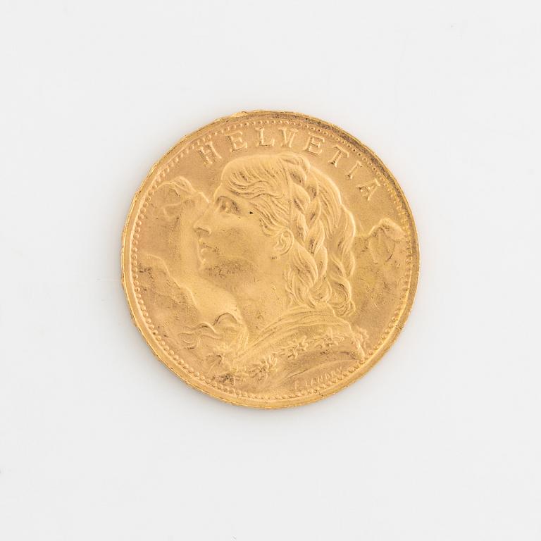 Guldmynt, Schweiz, 20 Franc, 1935.