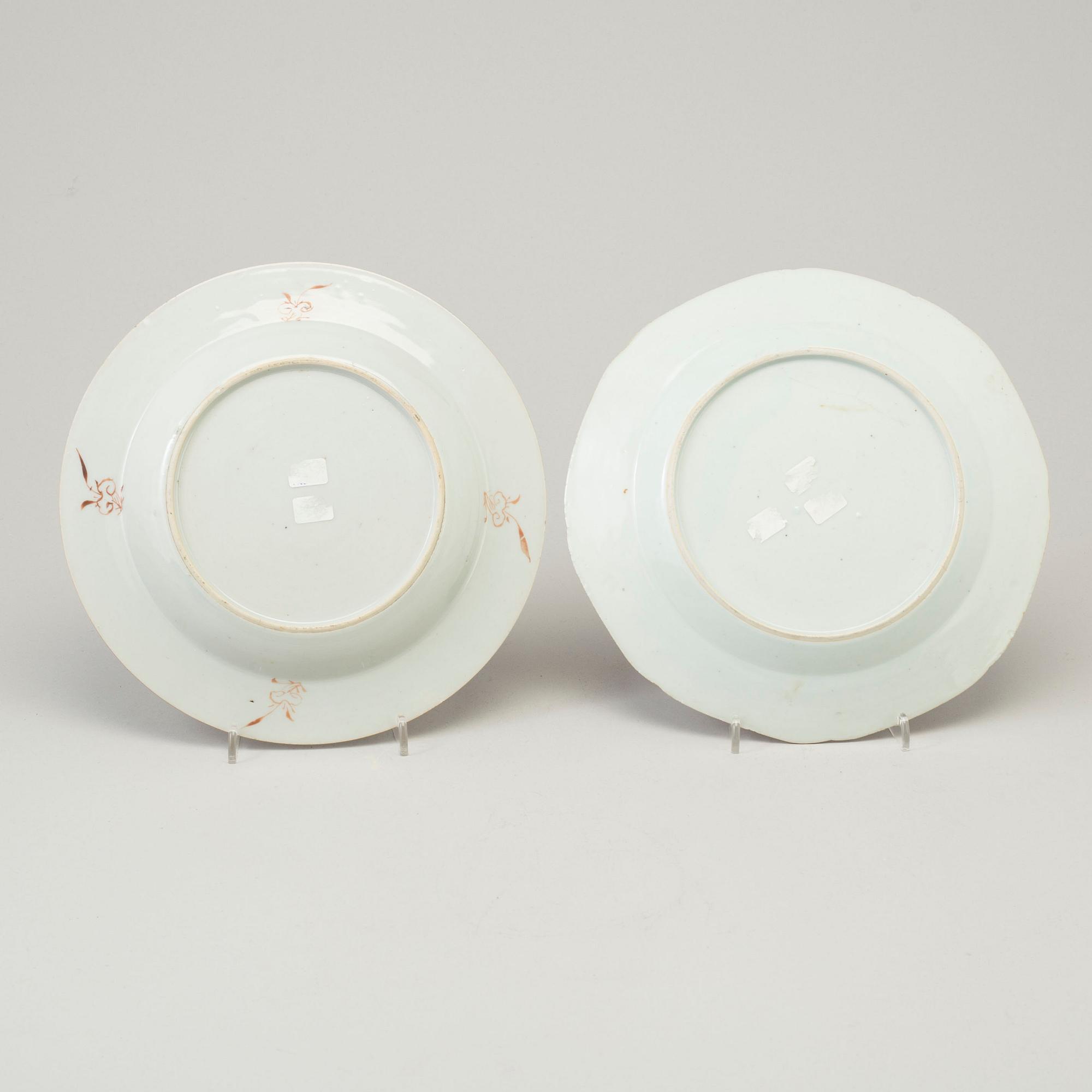 Two famille rose export porcelain plates, Qing dynasty, 18th century.