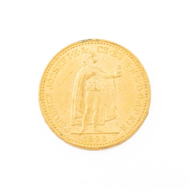 Guldmynt, Ungern, 20 Korona, 1892.