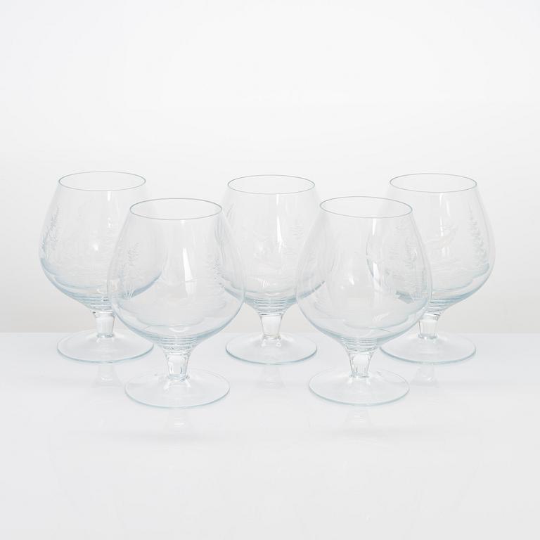 Drinking glasses, 21 pcs, with animal motifs, possibly Germany, late 20th century.