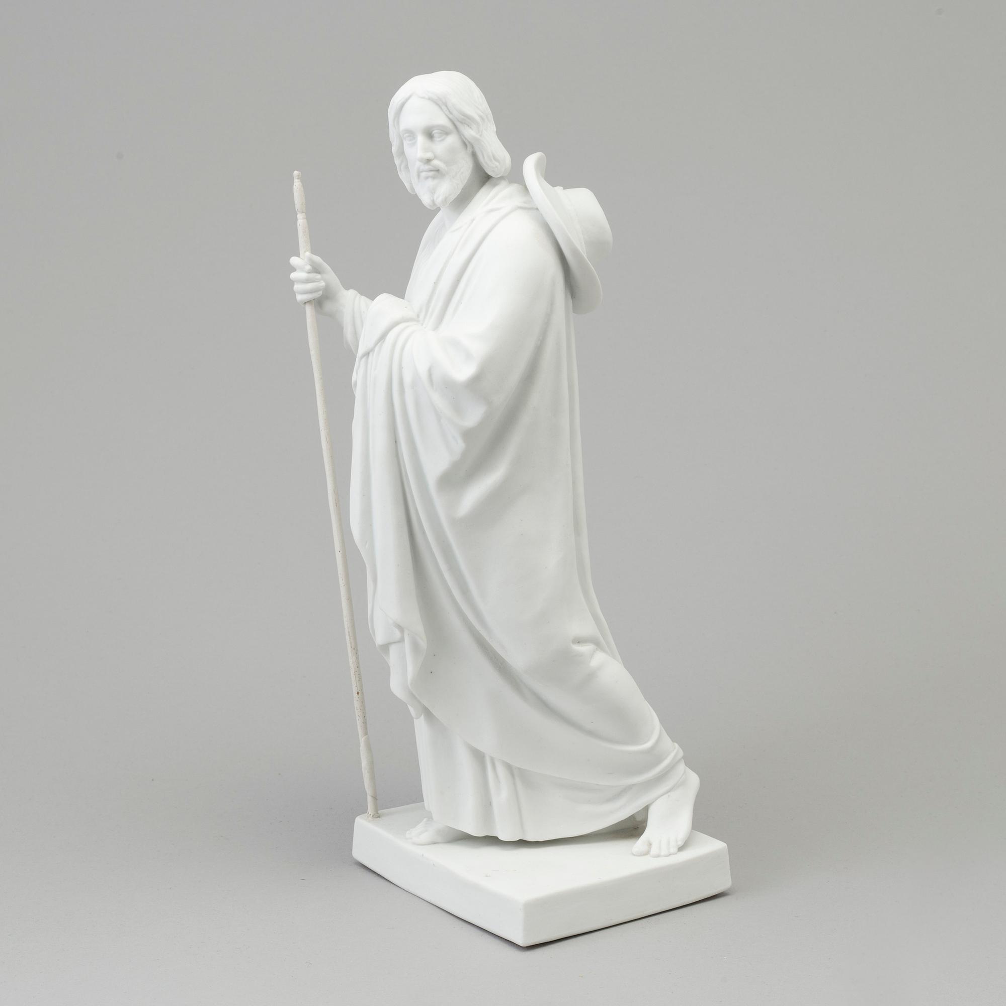 A bisquite sculpture of 'the apostle Jacob the elder' after Bertel Thorvaldsen, Bing & Gröndahl, Denmark, 20th Century.