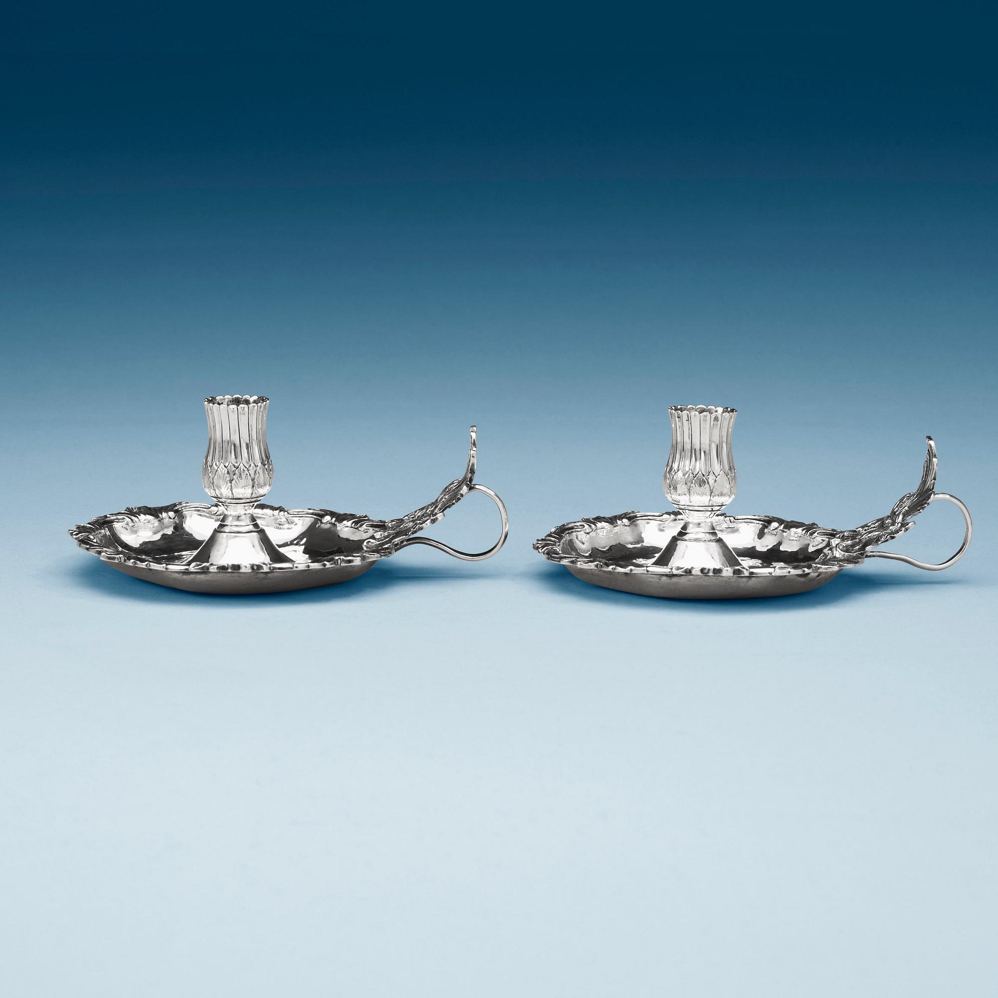 A pair of Swedish 18th century silver chamber-candlesticks, marks of Pehr Zethelius, Stockholm 1770.
