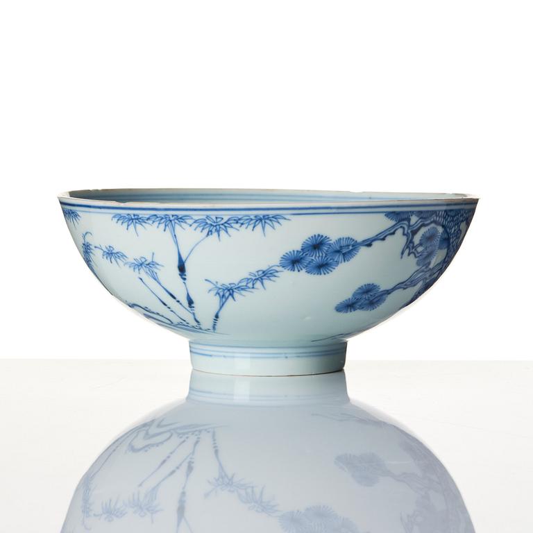 A blue and white 'three friends' bowl, Qing dynasty, 18th century.