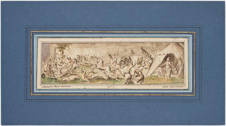 HANS JOHANN ROTTENHAMMER D.Ä., hans krets. Påskrift A Veronese. Akvarell och tusch, bildyta 8,5 x 30 cm.