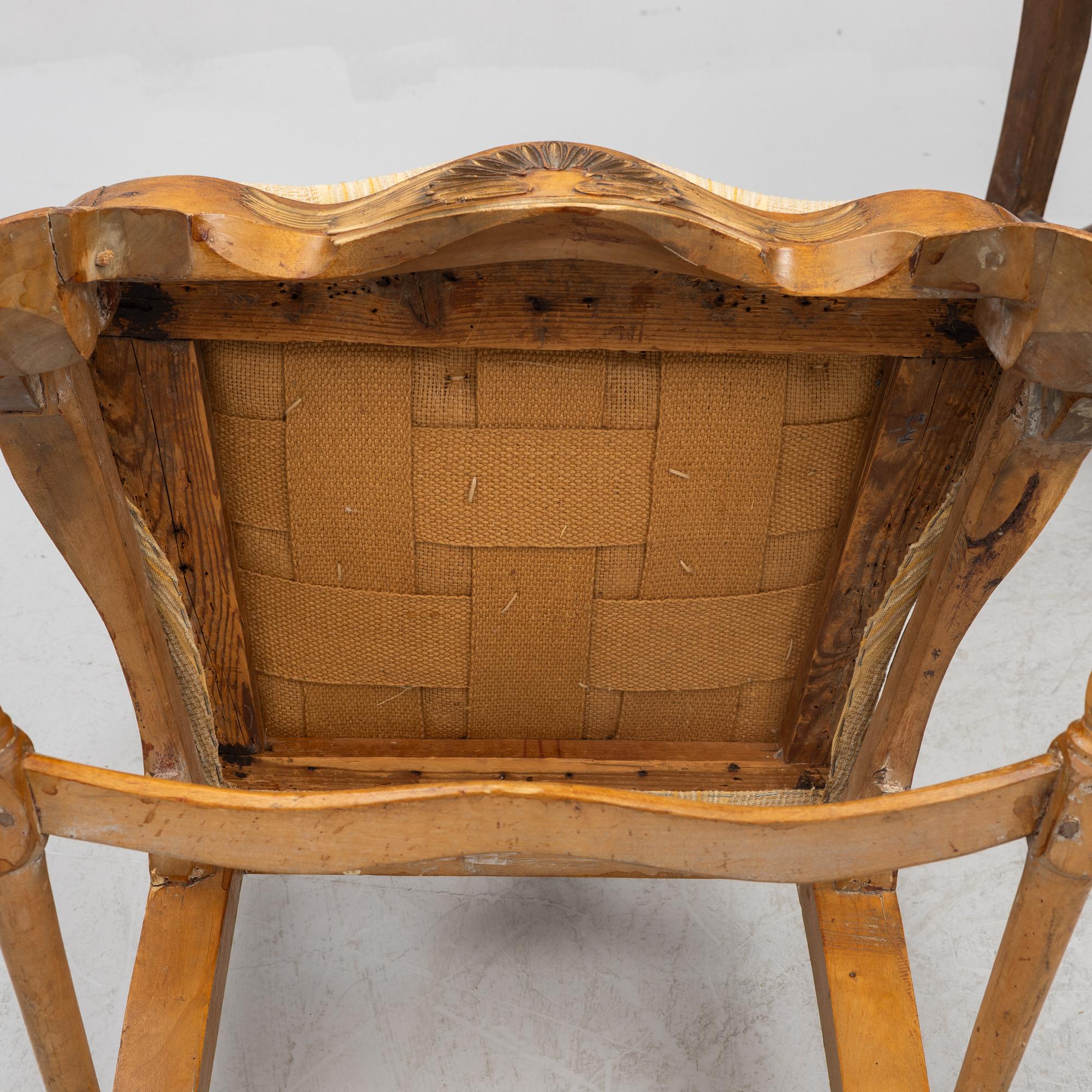 A set of six similar rococo chairs, 18th century.