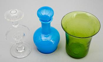 KARAFF, LJUSSTAKE OCH VAS, glas, Erik Höglund, Boda. 1960-/70-tal.