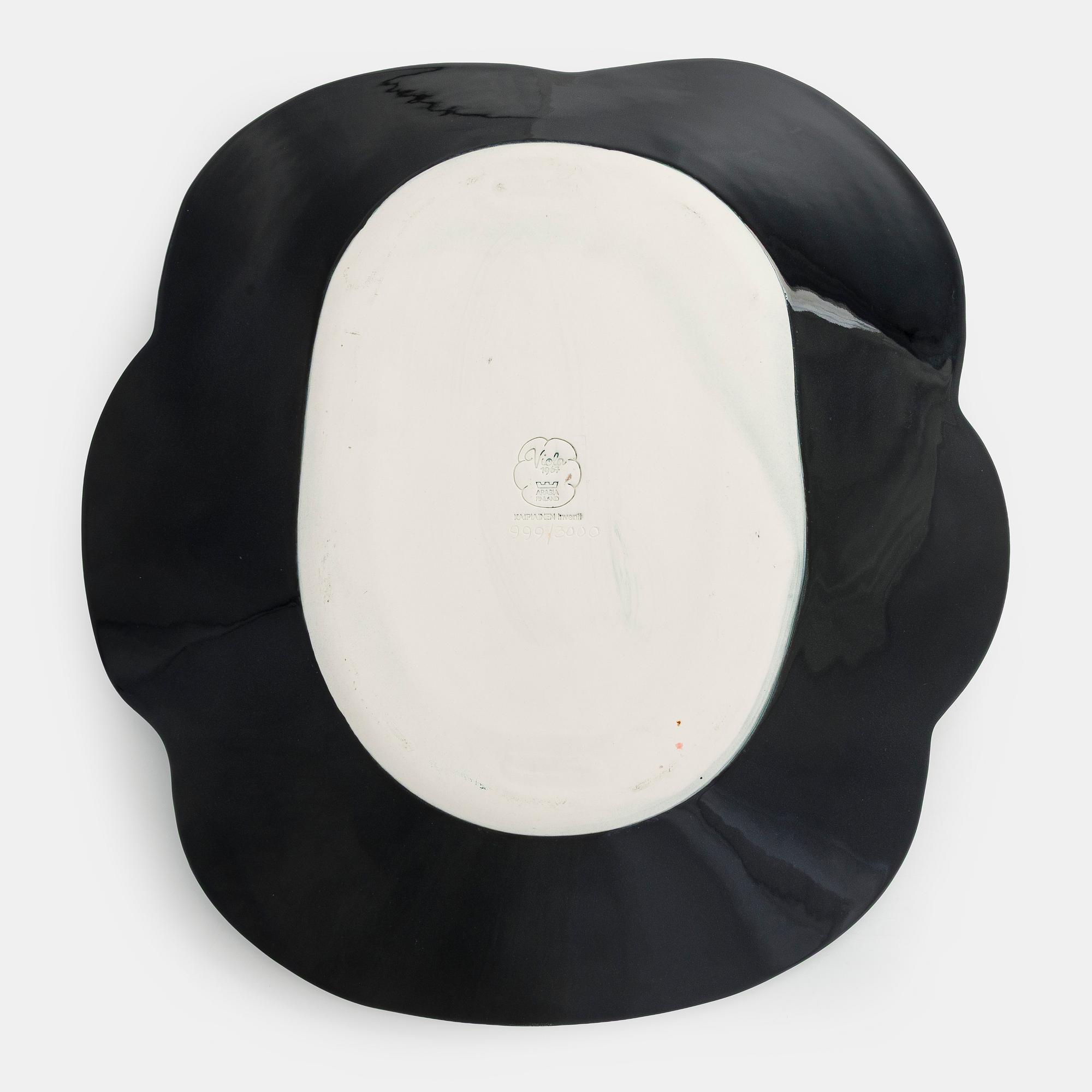 Birger Kaipiainen, a ceramic plate, stamped 'Viola' 1967 Arabia Finland Kaipiainen Invenit' and numbered 999/3000.