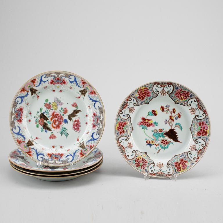 TALLRIKAR, 4+1, kompaniporslin. Kina, Qianlong (1736-95).