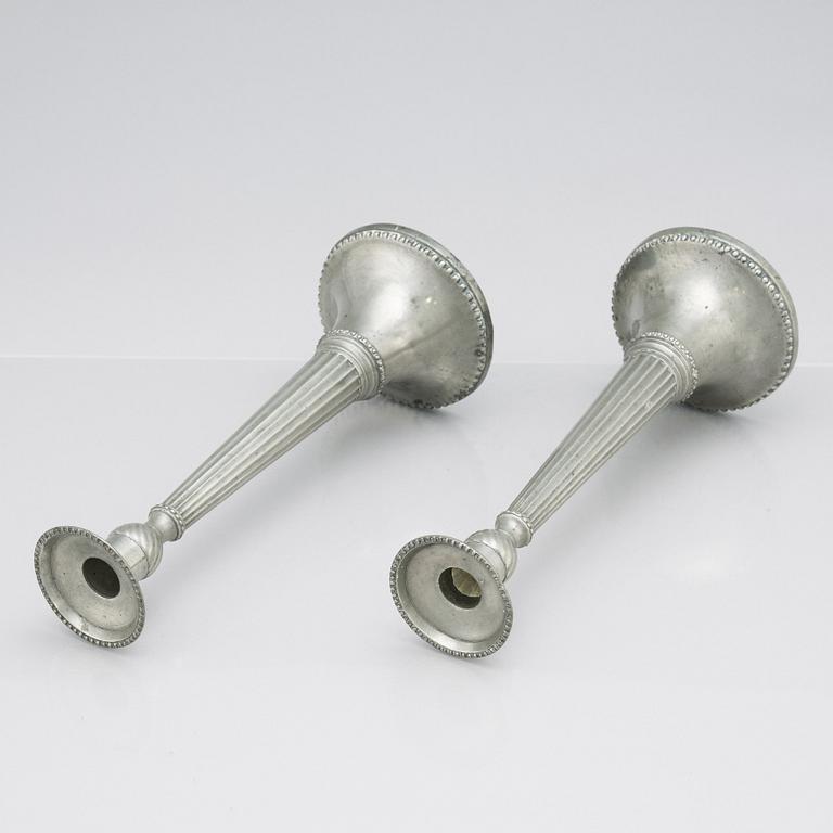 A pair of Late Gustavian pewter candlesticks by E P Krietz year 1800.