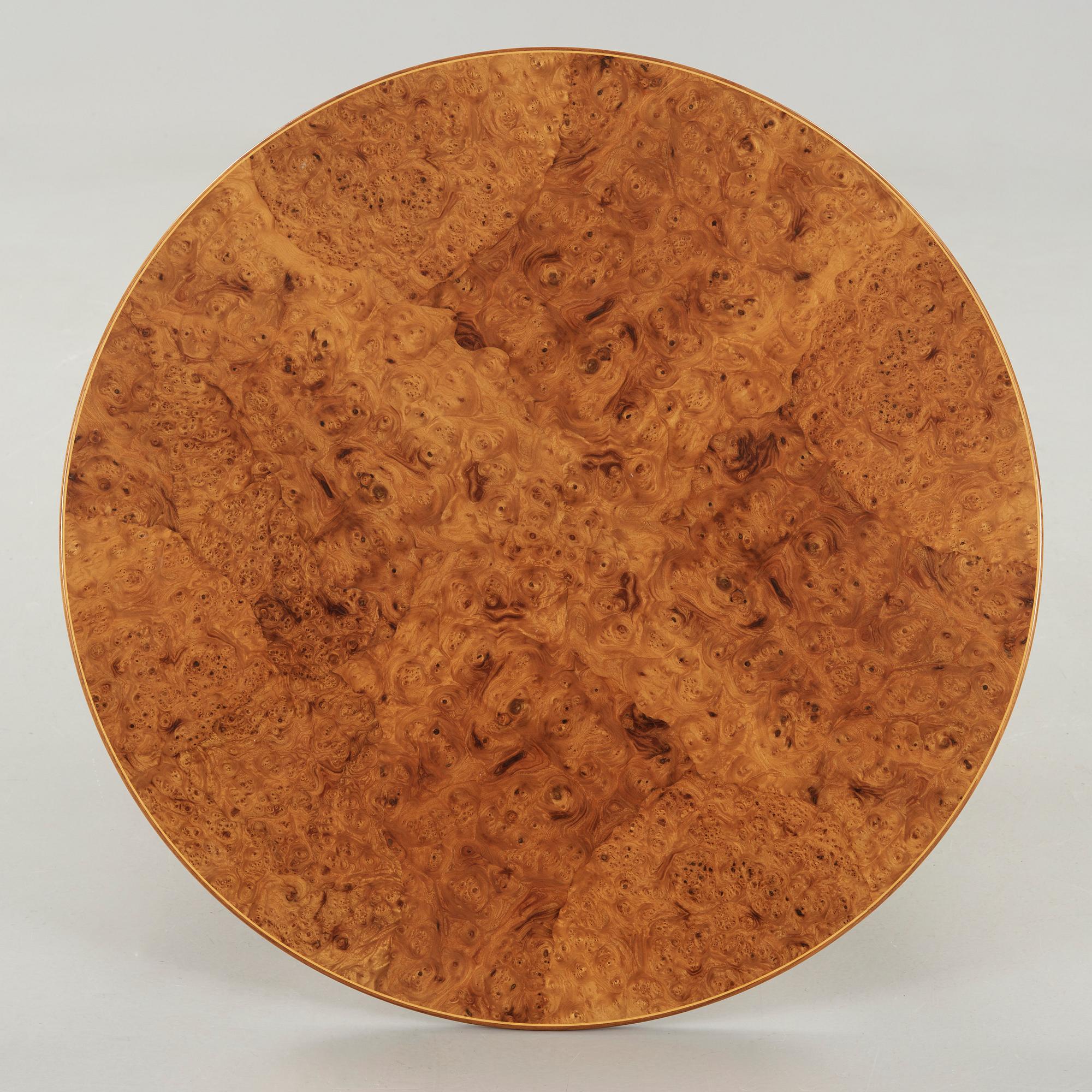a burled wood top table, deisgned by Josef Frank for Svenskt Tenn Sweden, probably 1950-60's.