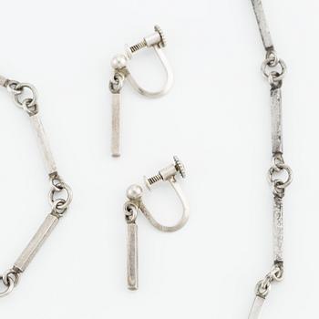 Set with necklace, bracelet, and earrings, silver.