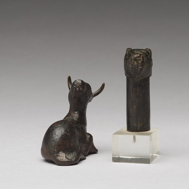 Two bronze animal figurines, Ming dynasty or older.