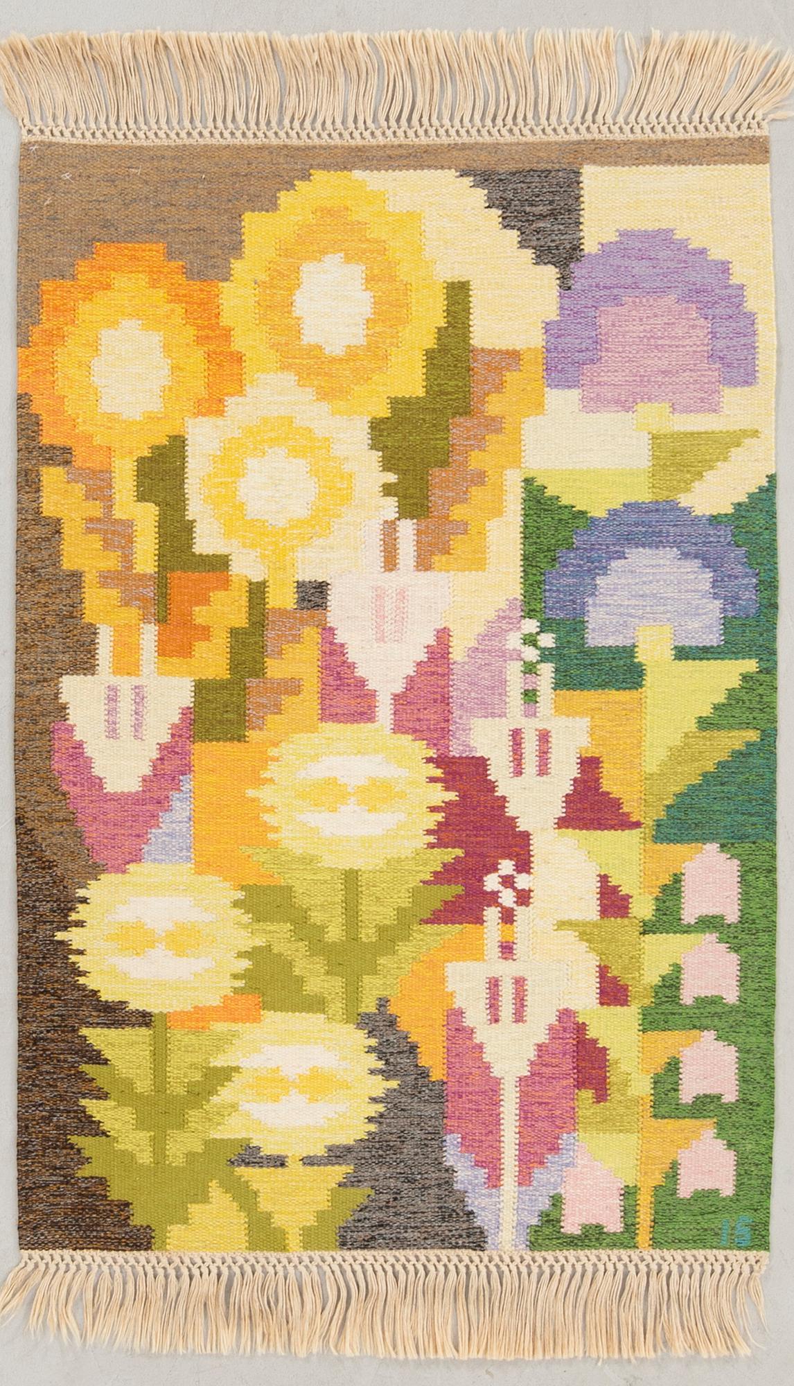 Ingegerd Silow, rug/tapestry "Autumn Flowers", signed, 120x85 cm.