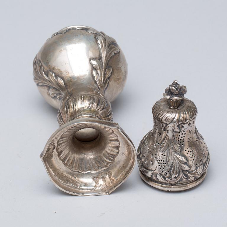 SOCKERRUSKA, silver, rokokostil, svenska importstämplar, 1900-tal, vikt ca 380g.