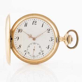 Pocket watch, 18K gold, hunter case, 51 mm.