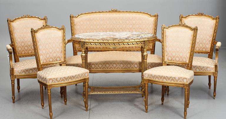 SALONGSMÖBLEMANG, 6 delar, Louis XVI-stil, 1900-talets första hälft.