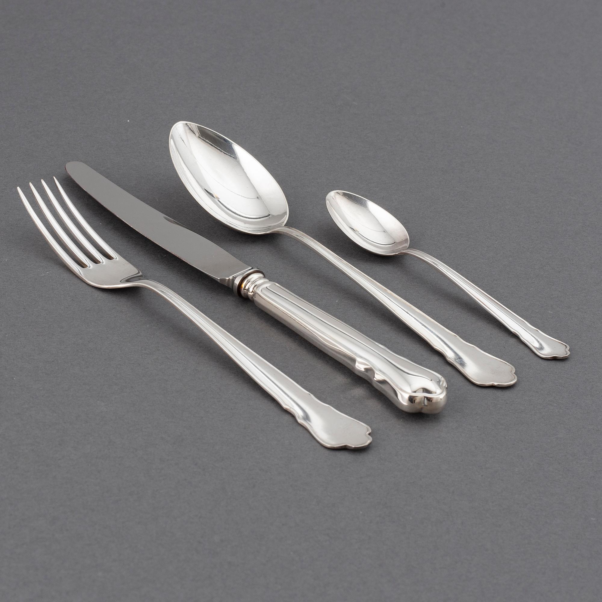 A 48-piece set of "Chippendale" silver flatware, GAB, Stockholm, 1960s-1990s.