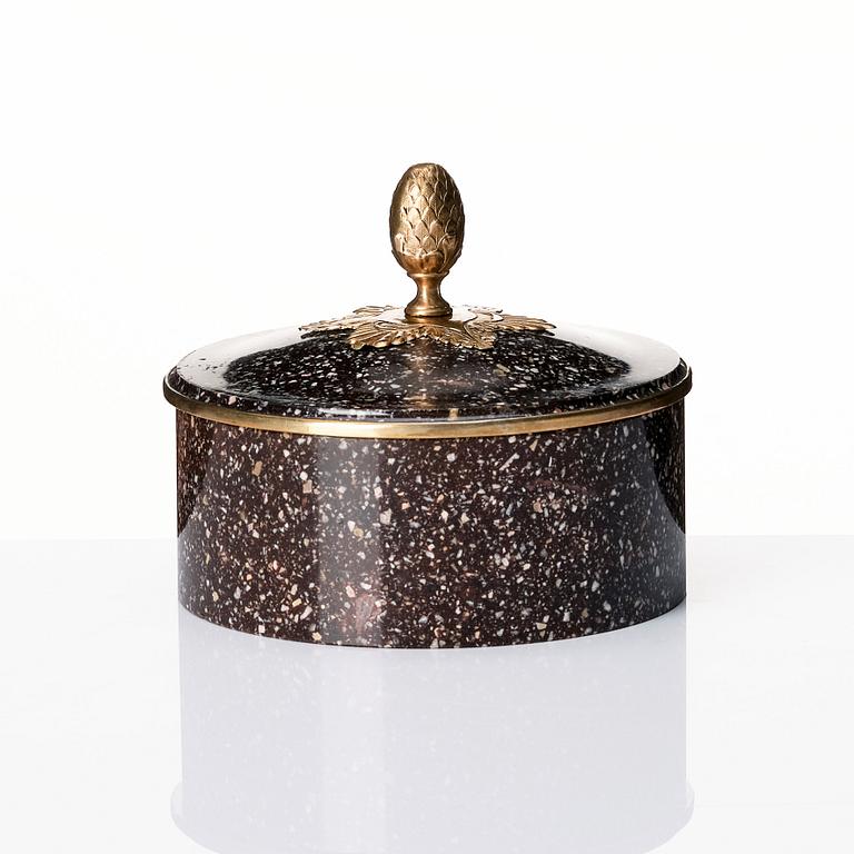 A Swedish Empire porphyry butter box with cover, 19th century.