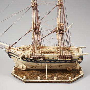 An Anglo-French early 19th century carved bone "Prisoner of War" 40 gun ship model.