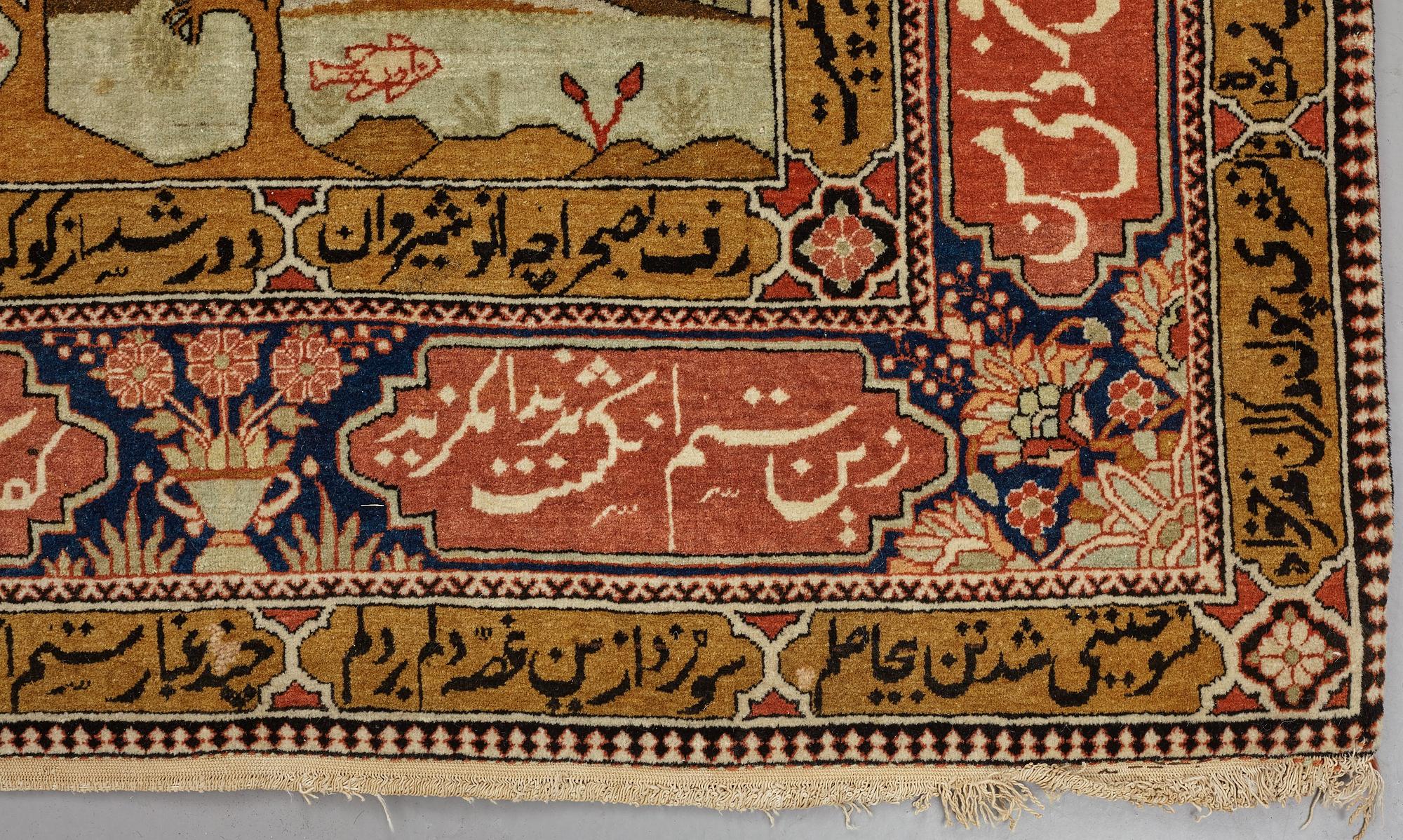 A RUG, a semi-antique Kashan figural, possibly Motachem, ca 202 x 140 cm.