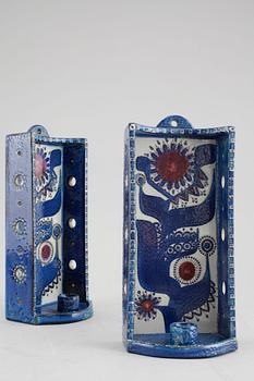 A pair of wall sconces in stoneware, designed by Berte Jessen for Aluminia, Denmark, third quarter of the 20h century.