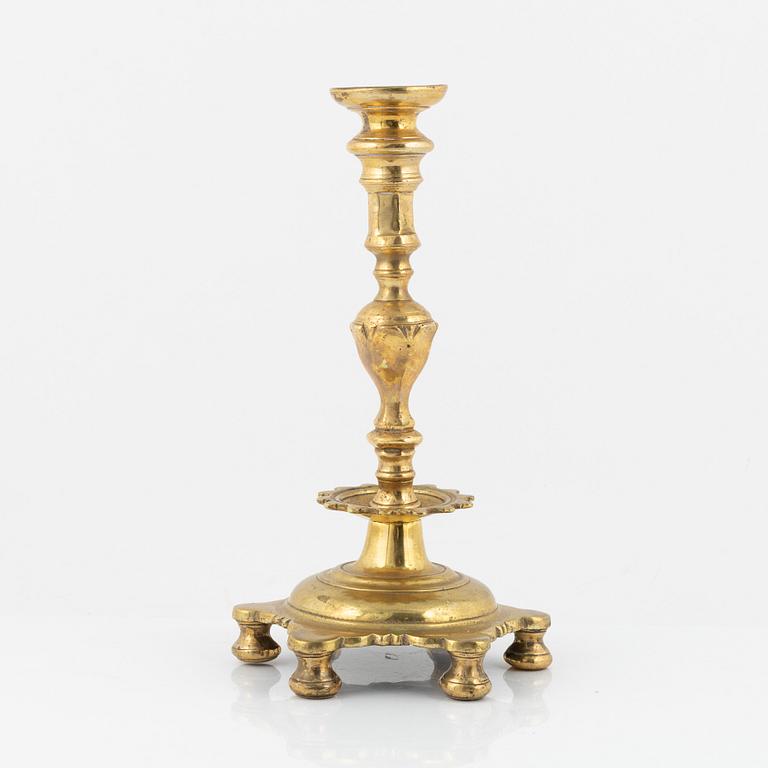 A presumably Flemish Baroque brass candlestick, circa 1700.