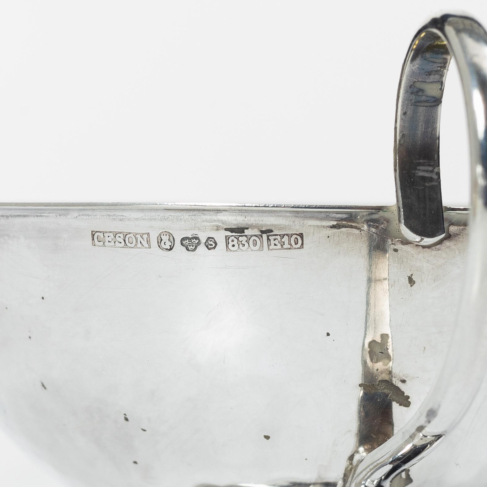 Punchmuggar, 22 st, silver, Ceson Guldvaru AB, Göteborg 1976-1979.