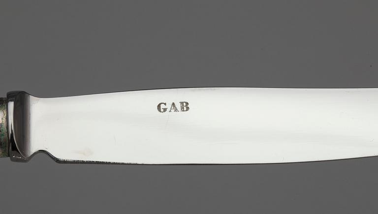 KNIVAR, 12+12 delar, silver, "Olga", GAB. 1900-talets senare del.