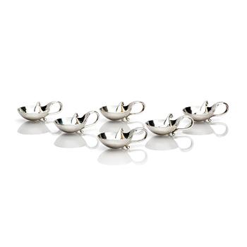 442. Georg Jensen, salt cellars with spoons, silver, 6 pcs, design no. 110, Copenhagen.