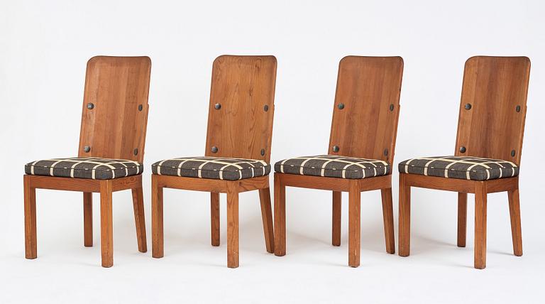 Axel Einar Hjorth, a set of 4 stained pine "Lovö" chairs, Nordiska Kompaniet, Sweden 1930s.