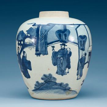 A blue and white Transitional jar, 17th Century.