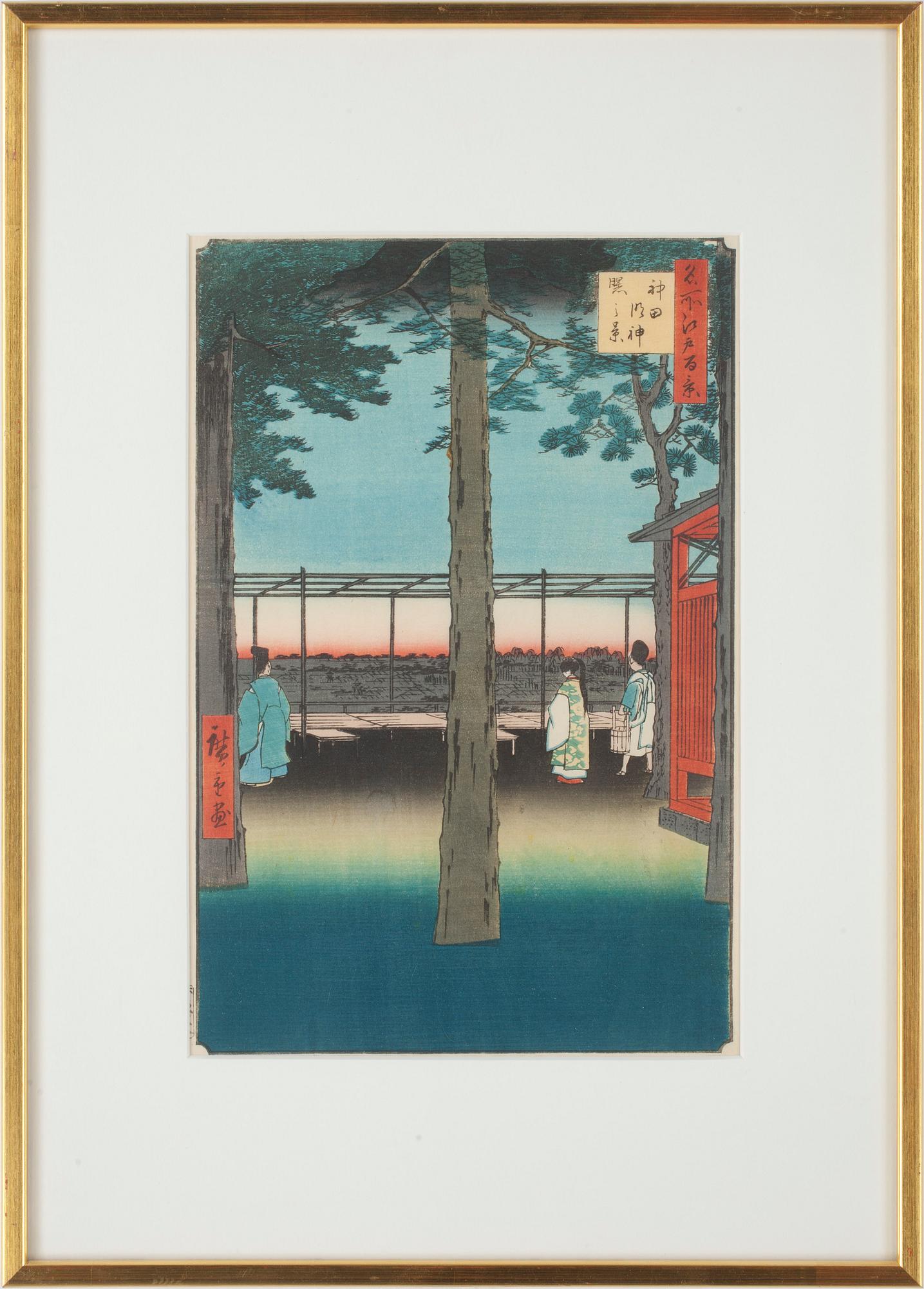 JAPANSKA TRÄSNITT, 3st, bla Ando Utagawa Hiroshige, 1800-tal.