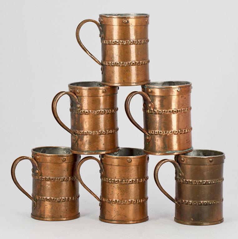 MUGGAR, 6 st. Koppar. Svenska armén. 1800-tal.