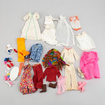 Four Barbiedolls with accessories, Mattel, 1970's.