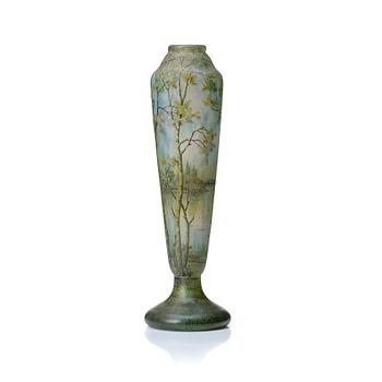 44. Daum, an Art Nouveau enamel painted cameo glass landscape vase.