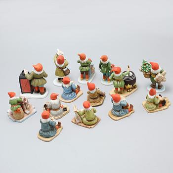 13 earthenware figurines after Jenny Nyström by Kalmar Länsmuseum, late 20th century.