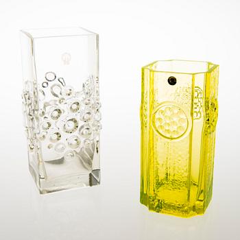 TAMARA ALADIN, Two glass vases, 'Musica' 1362 and 'Rondella' 1497, Riihimäen Lasi. Designed in 1973 and in 1967.