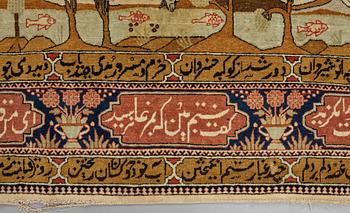 A RUG, a semi-antique Kashan figural, possibly Motachem, ca 202 x 140 cm.