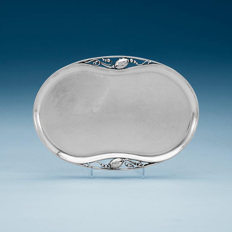 A Georg Jensen sterling 'Blossom' tray, Copenhagen 1945-77.