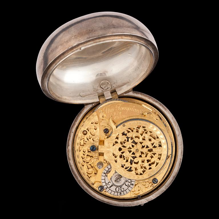 A silver verge pocket watch, Thomas Tompion, London early 18th century.