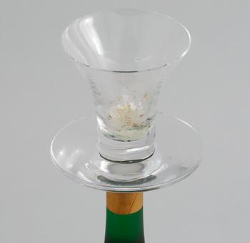 LJUSSTAKAR, 2 st, glas, "Celeste", Anne Nilsson, Orrefors, 1900-talets slut.