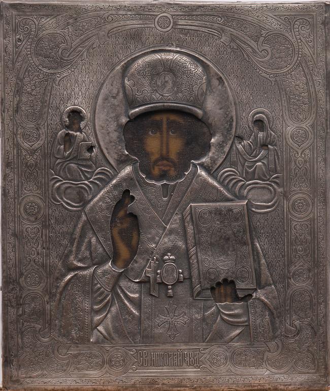 IKON, olja på pannå, RISA, försilvrad koppar, Ryssland 1800-talets senare hälft.