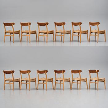 Hans J. Wegner, stolar, 12 st, "CH-23", Carl Hansen & Son, Danmark 1950-60-tal.