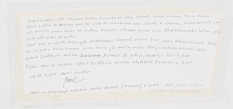 Albert Lindfors, Kulissiluonnos.