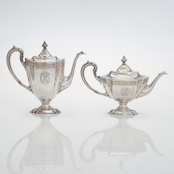 A five-piece sterling silver coffee and tea service, and 12 spoons, USA, first quarter of the 20th century.