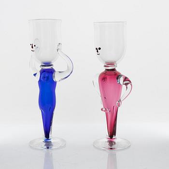 Erik Höglund, two art glass cups, Studioglas, Strömbergshyttan, 1991, signed.