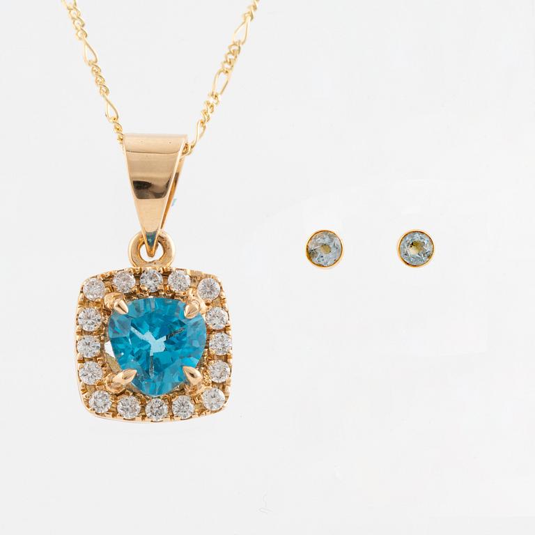 Topaz and brilliant cut necklace, and topaz earrings.