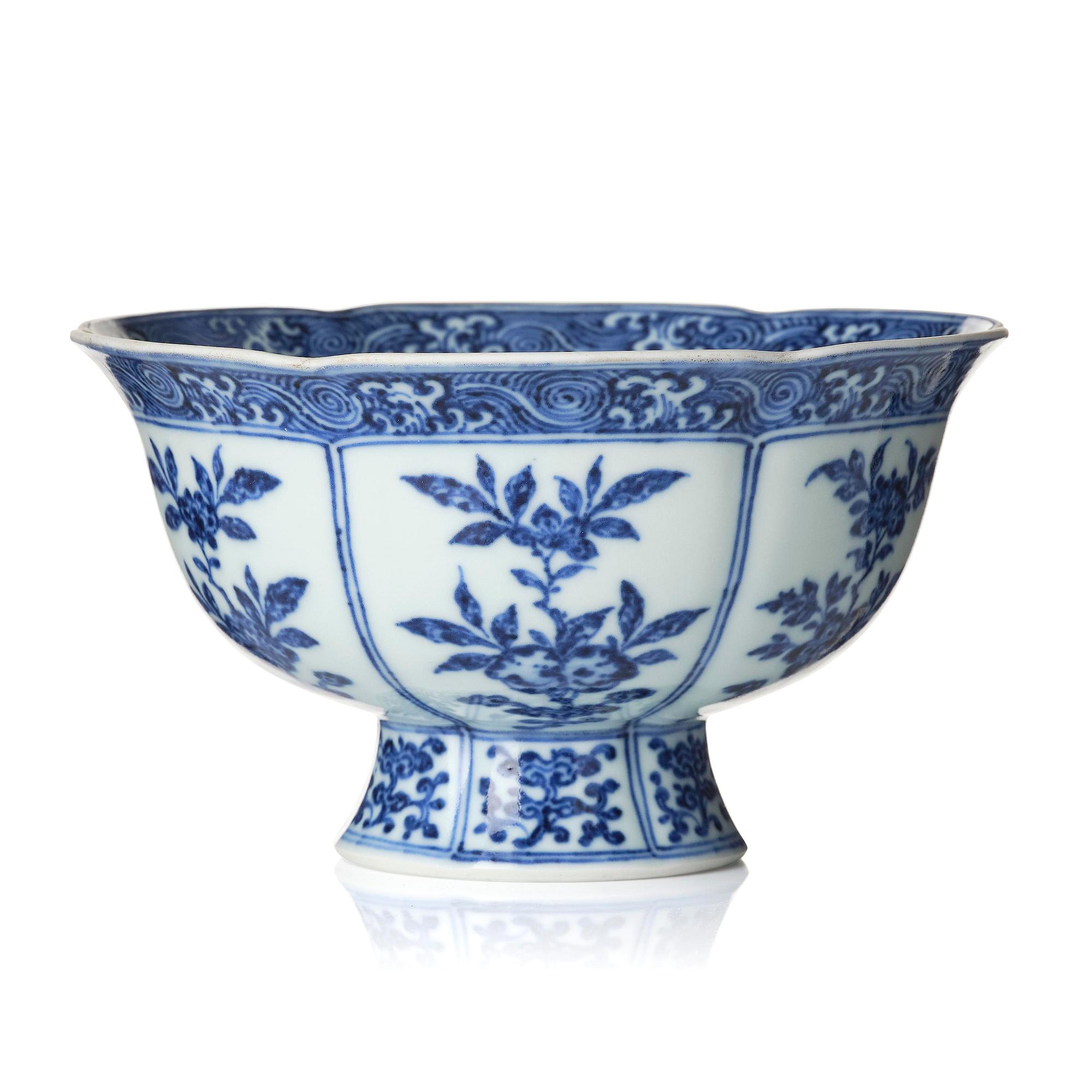 A blue and white 'sanduo' lobed bowl, Qing dynasty, Yongzheng mark and of the period (1723-35).