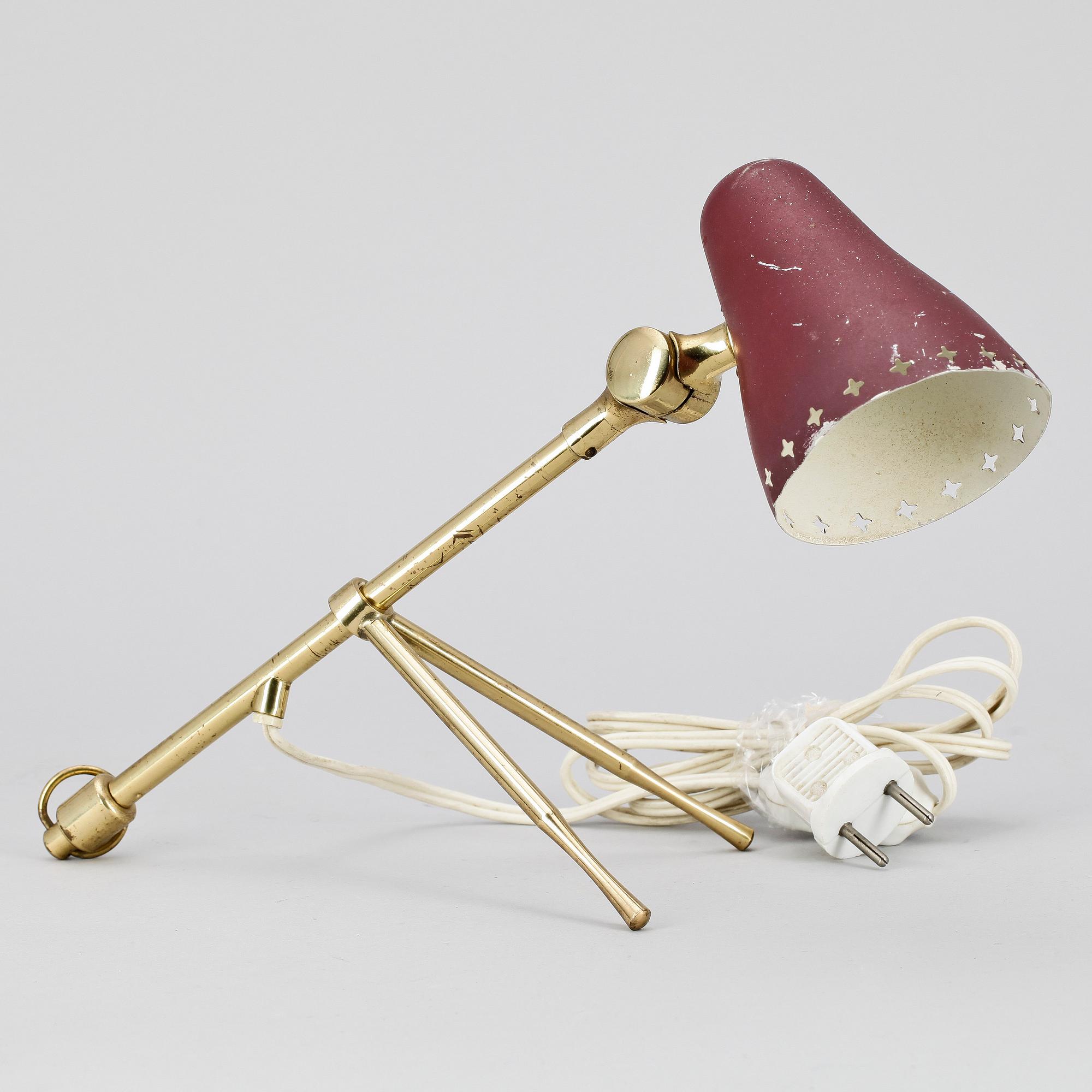 BORDSLAMPA, mässing, Boris Lacroix, Frankrike, 1900-talets mitt.