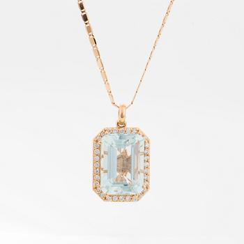 Emerald-cut aquamarine and brilliant-cut diamond necklace.